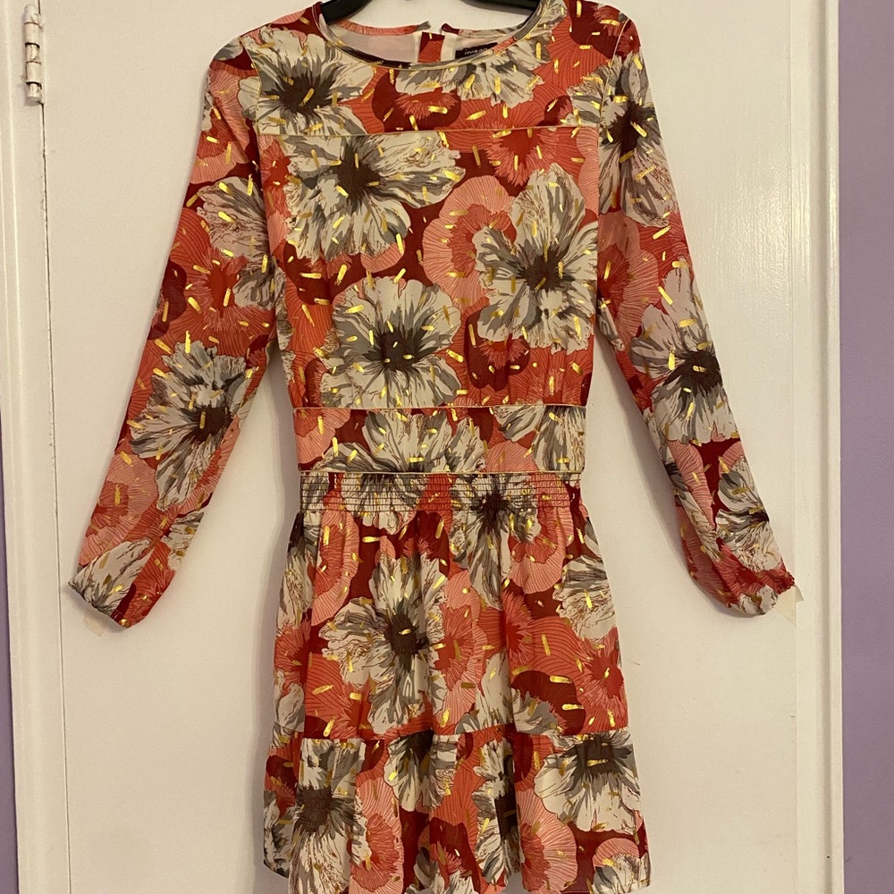 Imoga Red and Ivory Hibiscus Chiffon with Gold Trim Dress
